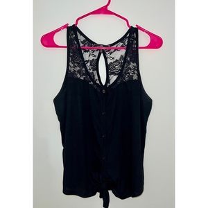 Black lace, button up, keyhole top